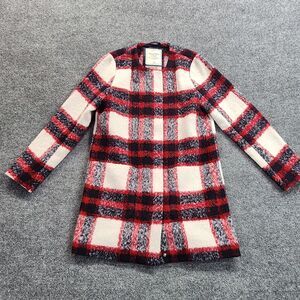 Abercrombie & Fitch Heritage Wool Collarless Plaid Zip Coat Black Red Women XS